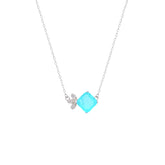 Asfour Crystal Chain Necklace With Light Turquoise Square Pendant In 925 Sterling Silver-ND0452-LGC
